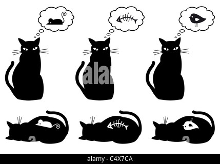 cat dreaming about eating, vector illustration Stock Photo