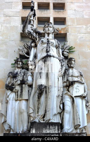 Coimbra University, the Faculty of Medicine, Salazar-era sculpture, Coimbra, Portugal Stock Photo