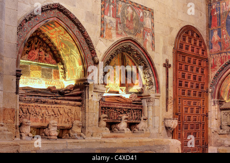 medieval tomb in the south transept of Old Cathedral (Catedral Vieja de Santa Maria), Salamanca, Castile and Leon, Spain Stock Photo