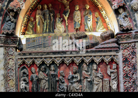 medieval tomb in the south transept of Old Cathedral (Catedral Vieja de Santa Maria), Salamanca, Castile and Leon, Spain Stock Photo