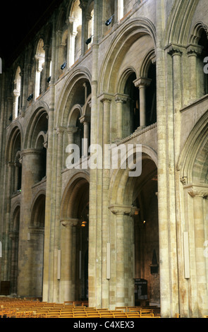 Romsey Abbey, Hampshire. The Norman Nave England UK English medieval abbeys interior interiors naves arcade acrades arch arches Stock Photo