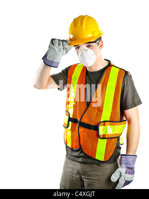 Male construction worker wearing safety protective gear Stock Photo