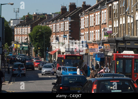 Salusbury Road, Queen's Park, NW6 North West London's  is the high street  north London UK. Traffic congestion London. Stock Photo