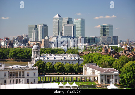 View of Canary Wharf from Greenwich Park, Greenwich, London Borough of Greenwich, Greater London, England, United Kingdom Stock Photo