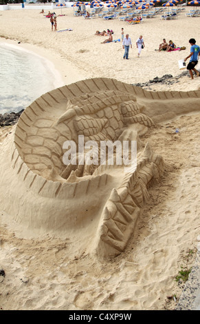 Sand sculpture of a Dragon Stock Photo