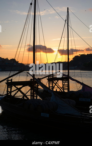 Port Wine Barges at sunset, Porto, Portugal, detail Stock Photo