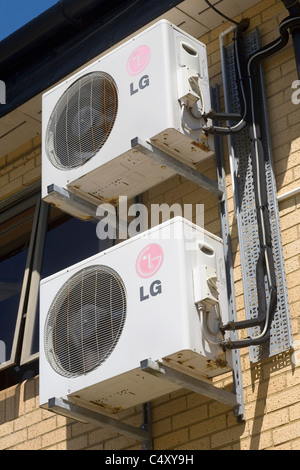 LG branded air conditioning/ventilation/cooling/heat exchange units on Cowbridge leisure centre Stock Photo