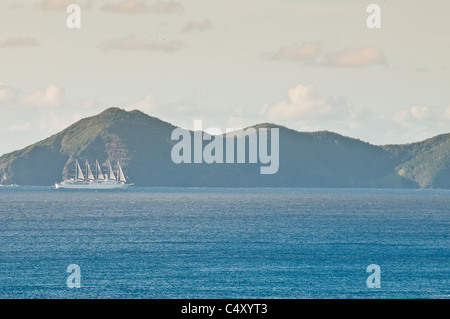 Windstar Cruise ship off Bequia, St. Vincent & The Grenadines. Stock Photo