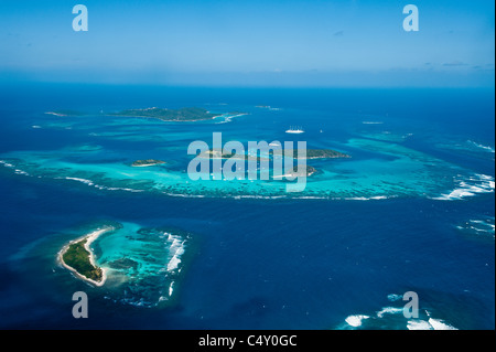 Aerial of Tobago Cays and Mayreau Island, St. Vincent & The Grenadines. Stock Photo