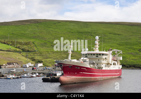 Pelagic sea fishing vessel trawler Altaire moored in harbour. Collafirth, Northmavine, Shetland Islands, Scotland, UK, Britain. Stock Photo