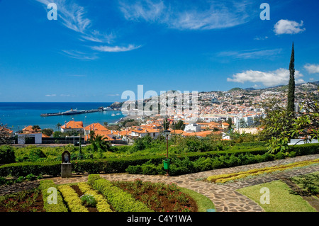 View looking across the bay town city from viewing point towards the harbour Funchal Madeira Portugal EU Europe Stock Photo