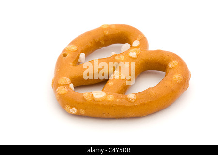 Single salted pretzel isolated on white Stock Photo