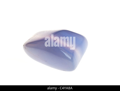 Cutout of a blue lace agate gemstone on white background