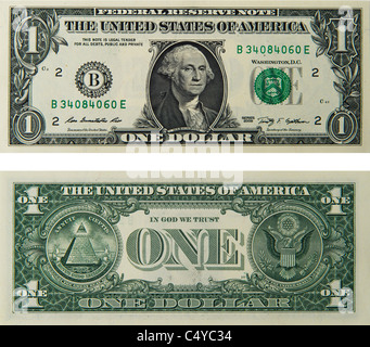 1 one dollar bill note bill's note's dollars Stock Photo