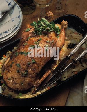 Duck roast with ginger - cabbage and prunes Stock Photo