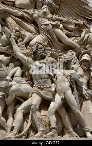 Detail from 'Le Depart de 1792 (or La Marseillaise) ' by Francois Rude on Arc de Triomphe in centre of Place Charles de Gaulle. Stock Photo