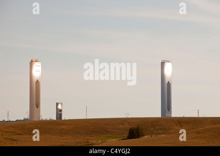 The PS20 and PS10 solar thermal towers, the only such working solar towers currently in the world. Stock Photo