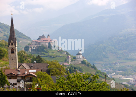 Monastery of Säben above Klausen from Villandro Village, Trentino-Alto Adige, Dolomites, South Tyrol, Italy Stock Photo