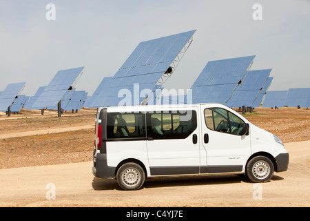 Heliostats, large reflective mirrors directing sunlight to the PS20 solar thermal tower, Stock Photo