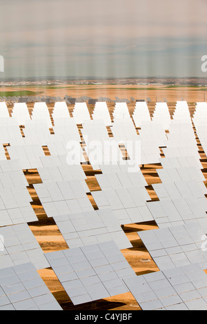 Heliostats, large reflective mirrors directing sunlight to the PS20 solar thermal tower, Stock Photo