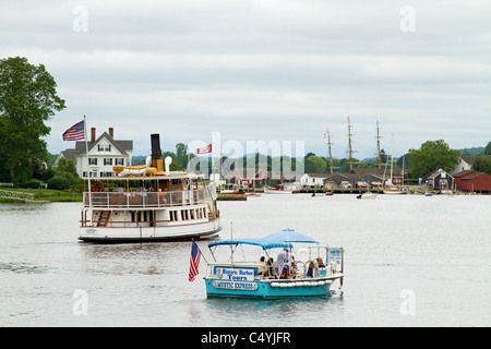 Mystic Seaport with tour guide shows tourists in Mystic, Connecticut, USA. Stock Photo