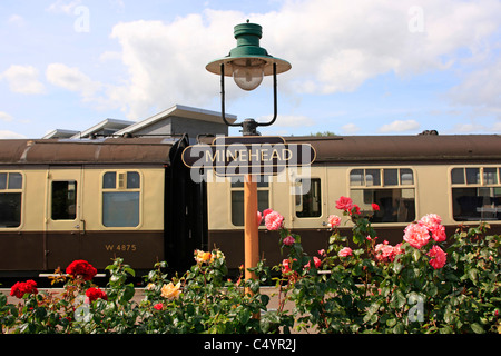 Minehead Station in Somerset with coaches painted Brown and Cream Stock Photo