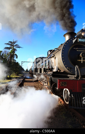 steam locomotive with the smoke blowing off out of the