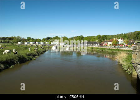The River Arun from Houghton Bridge near to the villages of Houghton and Amberley in the South Downs National Park. Stock Photo