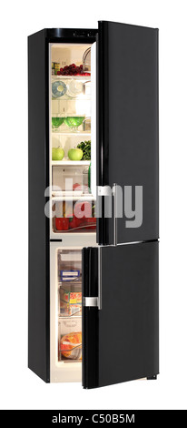 Two door black refrigerator isolated on white Stock Photo