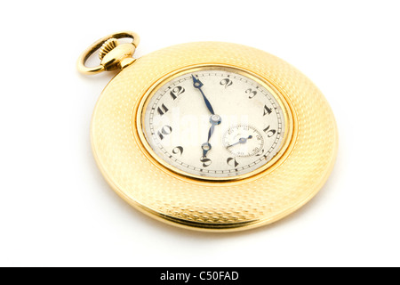 Gold pocket watch isolated on white Stock Photo