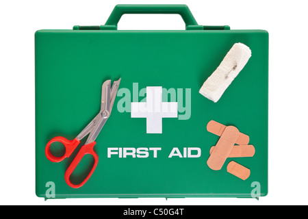 Photo of a first aid kit isolated on a white background with clipping path. Stock Photo