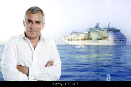 cruise summer vacations image with a senior white shirt man Stock Photo