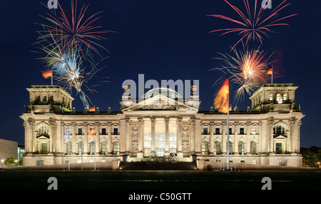 Fireworks over the Reichstag parliament, Berlin, Germany, Europe Stock Photo
