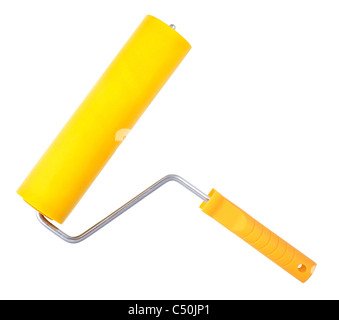 Yellow paint roller, isolated on white background. Without shadow Stock Photo