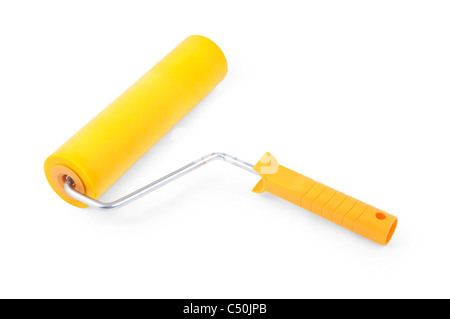 Yellow paint roller, isolated on white background. With shadow Stock Photo