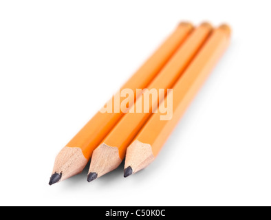 three pencils close-up isolated over white background Stock Photo