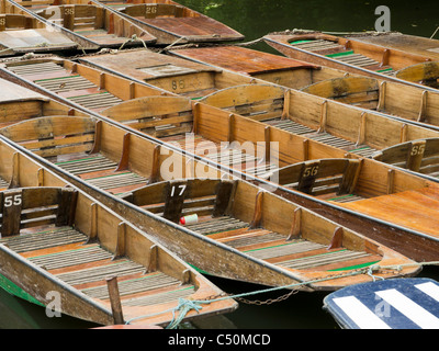 Punts ready for hire on the river Cherwell in Oxford, England.