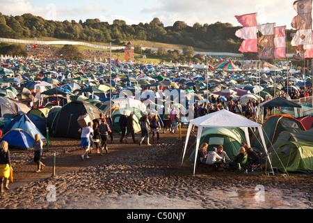 Muddy campsite at the Glastonbury Festival 2011 Stock Photo