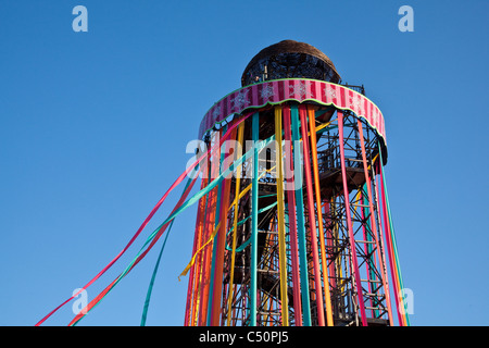 Park stage viewing tower or ribbon tower  at the Glastonbury Festival 2011, Somerset, England, United Kingdom. Stock Photo