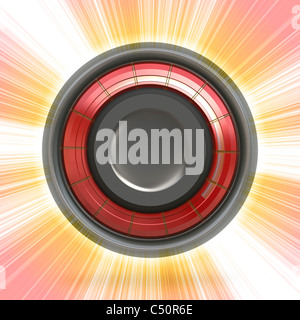 A modern looking 3D button or speaker cone illustration over a glowing background. Stock Photo