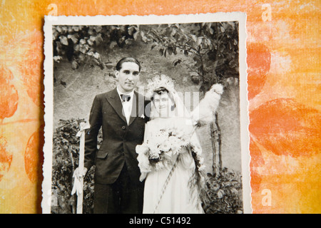 Old photograph of bride and groom on their wedding day Stock Photo