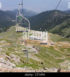 The lifts of a ski resort on Parnassos mountain, Greece, during summer Stock Photo