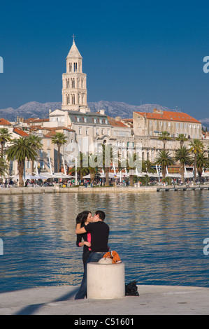 Lovers on Matejuska pier Split Dalmatia Croatia Europe Stock Photo