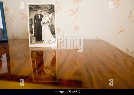 Old photograph of bride and groom on their wedding day Stock Photo
