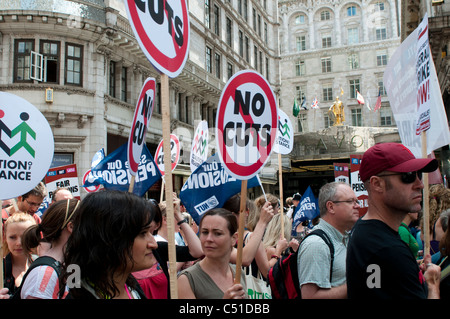 Public sector pensions strike, March passing by Savoy hotel, London, 30/06/2011, UK Stock Photo