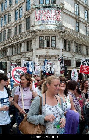 Public sector pensions strike, March passing by Savoy hotel, London, 30/06/2011, UK Stock Photo