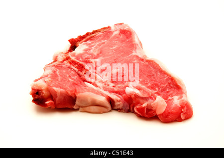 Raw veal loin chop on a white background Stock Photo