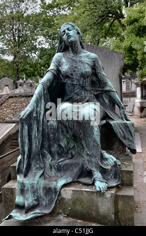 The grave of Robert Didsbury featuring 'La Douleur' by Mme Didsbury (his mother), in Montmartre Cemetery, Paris France. Stock Photo
