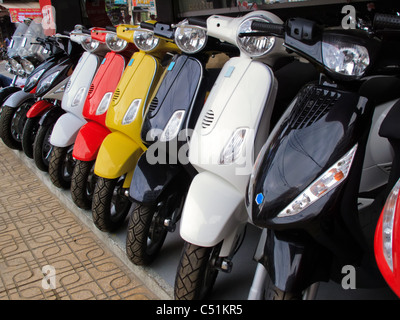 Close up of a row of motor bikes Stock Photo