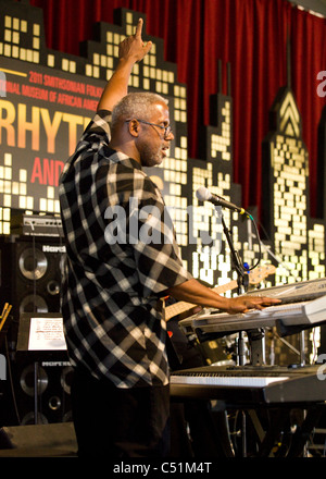 Rhythm and Blues keyboard player on stage Stock Photo